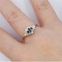 18ct gold sapphire and round brilliant cut diamond cluster ring, London 1987