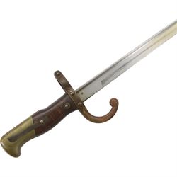 French chassepot bayonet the spine engraved St. Etienne, Mass 1876, with matching scabbard and another French chassepot engraved 1877, with matching scabbard 