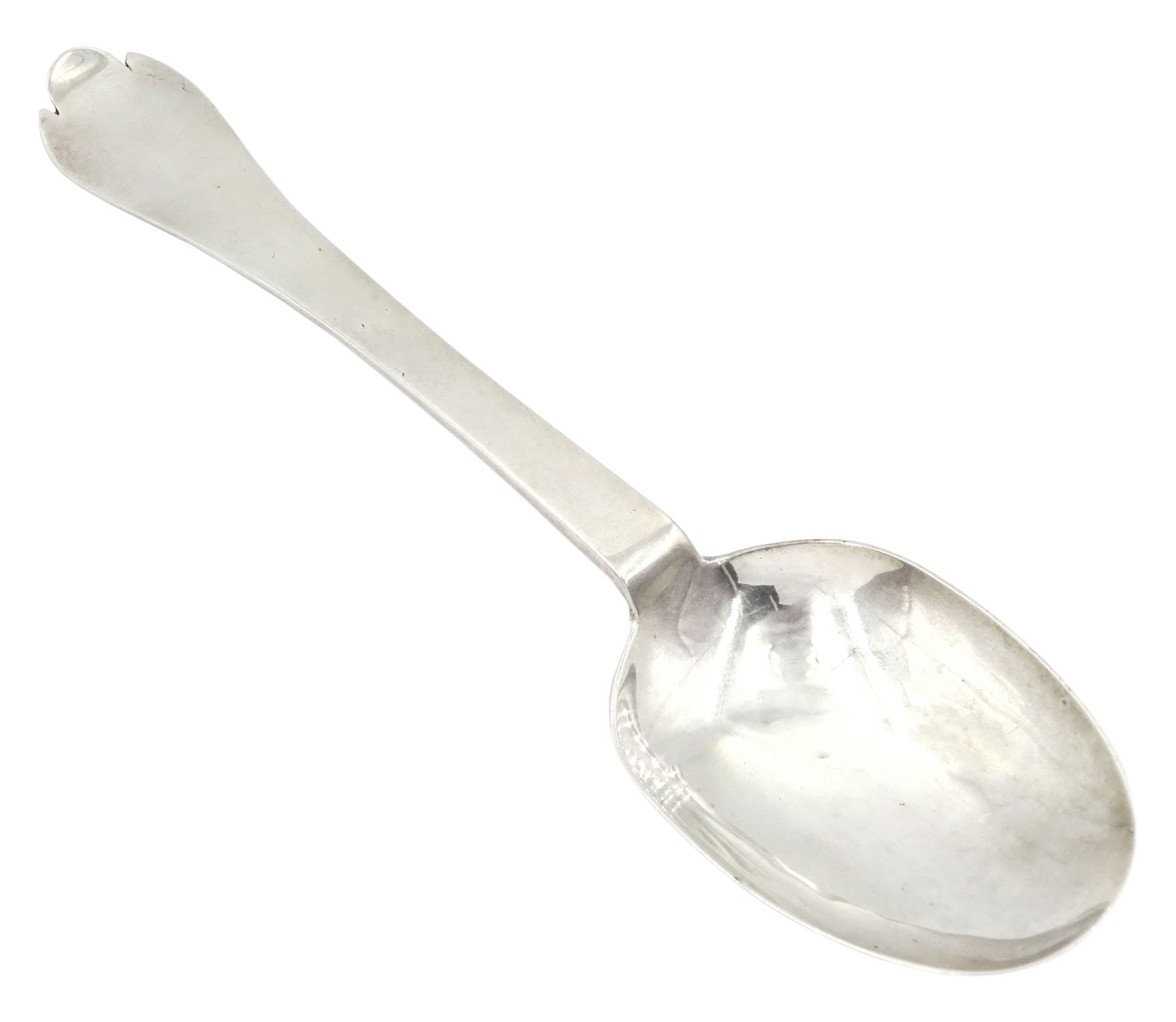 William & Mary silver Trefid spoon with rattail bowl, bottom stuck, hallmarked Thomas Hebden, Hull, circa 1689, L18.7cm, approximate weight 1.28 ozt (40 grams)