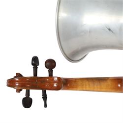 Early 20th century Stroviols Popular Model violin, with four strings and single aluminium horn