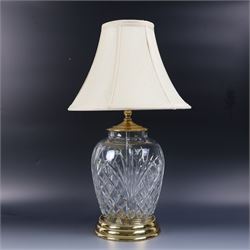 Waterford crystal table lamp, upon a circular gilt metal base, with shade H52cm