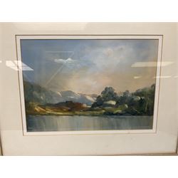 English School (20th century): Loch Landscape, oil on card indistinctly signed together with EMA (Continental contemporary): Mountain Skyline Landscape, oil on board signed and dated '98 max 34cm x 44cm (2)