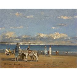 William Burns (British 1923-2010): 'Late Afternoon Ride Bridlington', oil on board signed, titled verso 18cm x 23cm (unframed)
Provenance: direct from the artist's family. Born in Sheffield in 1923, William Burns RIBA FSAI FRSA studied at the Sheffield College of Art, before the outbreak of the Second World War during which he helped illustrate the official War Diaries for the North Africa Campaign, and was elected a member of the Armed Forces Art Society. On his return to England, he studied architecture at Sheffield University and later ran his own successful practice, being a member of the Royal Institute of British Architects. However, painting had always been his self-confessed 'first love', and in the 1970s he gave up architecture to become a full-time artist, having his first one-man exhibition in 1979.