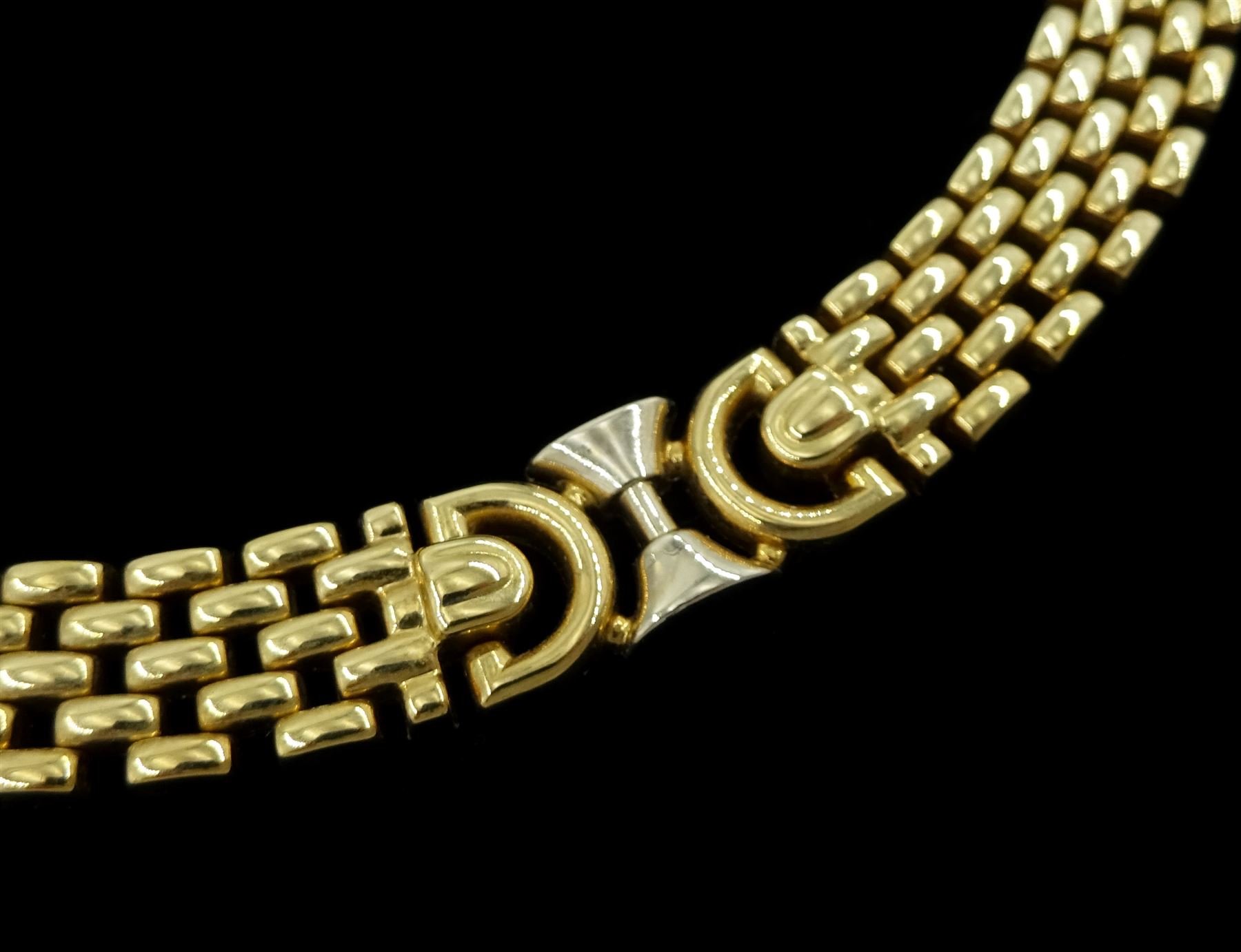 9ct gold fancy brick link chain necklace, Birmingham 2000