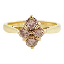 18ct gold four stone round brilliant cut champagne colour diamond ring, hallmarked, total diamond weight approx 0.75 carat