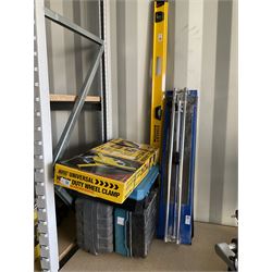 Erbauer angle grinder and cordless multi tool (no battery), tile cutter, Stanley Fatmax spirit level, universal heavy duty wheel clamp (unopened) - THIS LOT IS TO BE COLLECTED BY APPOINTMENT FROM DUGGLEBY STORAGE, GREAT HILL, EASTFIELD, SCARBOROUGH, YO11 3TX