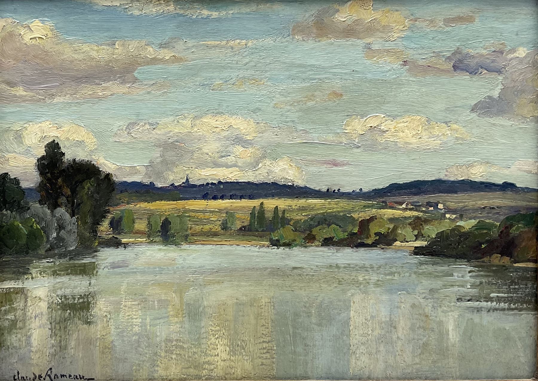 Claude Rameau (French 1876-1955): 'Bord de Loire Pouilly', oil on board signed, titled verso 23cm x 32cm