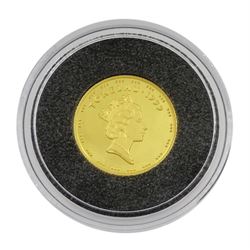 Queen Elizabeth II Tokelau 1999 fine gold 1/25 ounce 'Hina Ma Te Kea' coin from 'The Smallest Gold Coins of the World Collection', with certificate