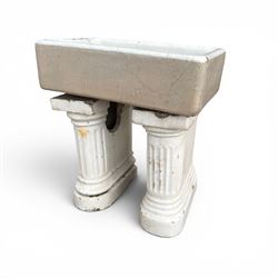 19th century porcelain Belfast sink, raised on two fluted ceramic end supports