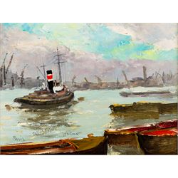 Elie Anatole Pavil (Ukrainian 1873-1944): 'London' - Tug Boat on the Thames, oil on board ...