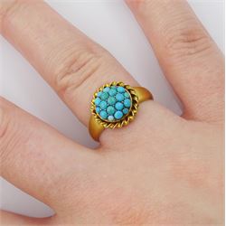 Victorian gold turquoise circular ring, stamped15ct