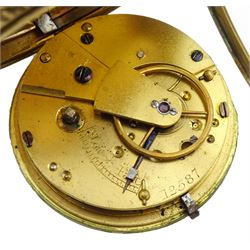 Victorian 18ct gold lever fusee ladies pocket watch, No. 12587, gilt dial with Roman numerals, back case with foliate decoration, case by Samuel & Rogers, Chester 1872