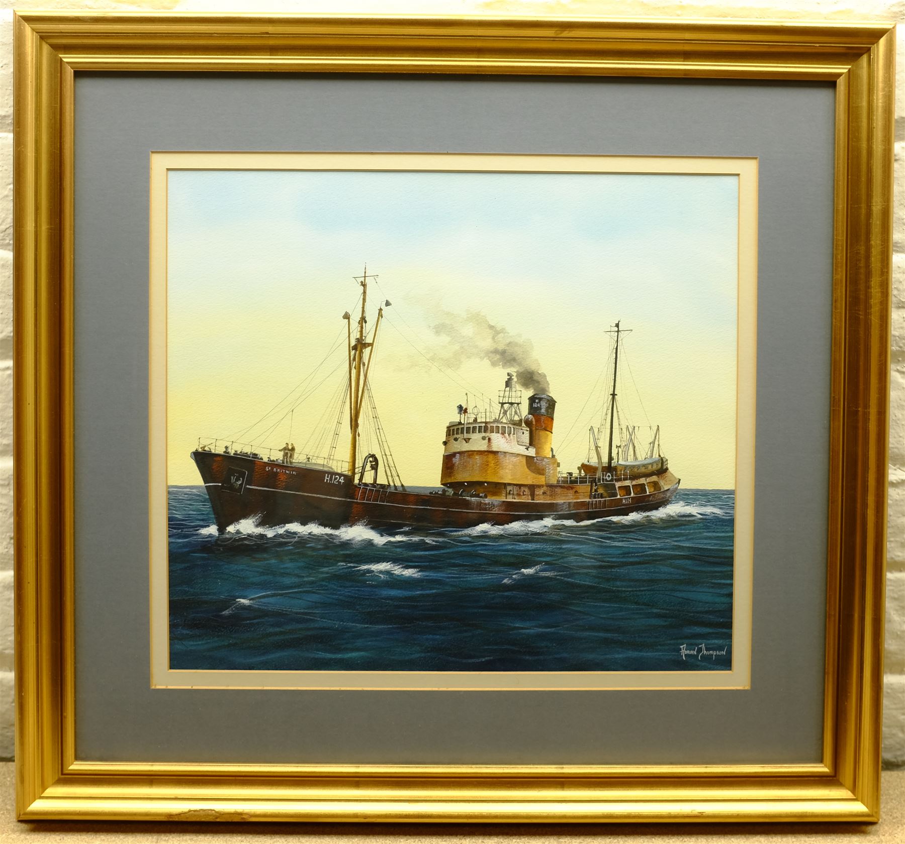 Adrian Thompson (British 1960-): 'St Britwin' - Hull Trawler Ship's Portrait, watercolour and gouache signed 37cm x 43cm
