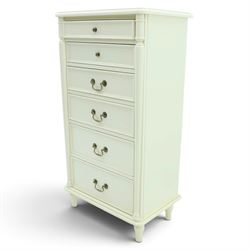Laura Ashley - 'Clifton' tall pedestal chest, fitted with six graduating long drawers flanked by half-canted pilasters, raised on turned feet, in ivory finish