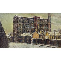 Peter Brook (Northern British 1927-2009): The Mill, impasto oil on board signed 63cm x 109cm 
Provenance: West Yorkshire dec'd estate; the deceased was good friends with the artist.