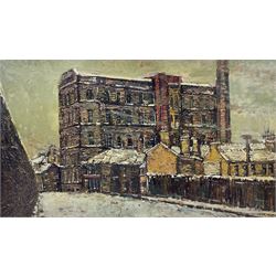 Peter Brook (Northern British 1927-2009): The Mill, impasto oil on board signed 63cm x 109cm 
Provenance: West Yorkshire dec'd estate; the deceased was good friends with the artist.