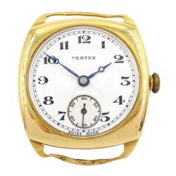 Vertex Supreme gentleman's 18ct gold manual wind presentation wristwatch, white enamel dial with Arabic numerals and subsidiary seconds dial, Birmingham 1938
