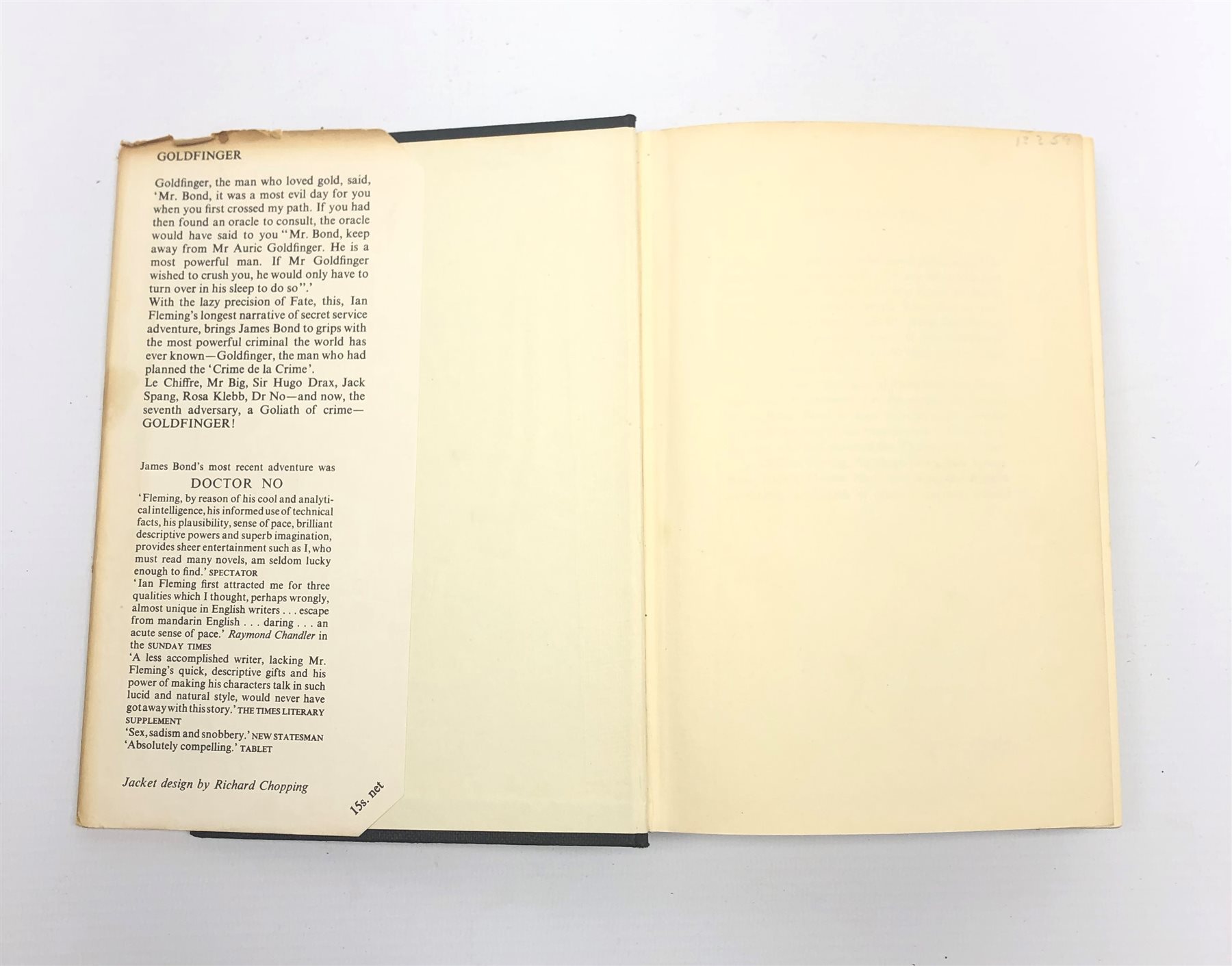  Fleming Ian: Goldfinger. 1959 First edition. Embossed black cloth/gilt. Unclipped dustjacket.   