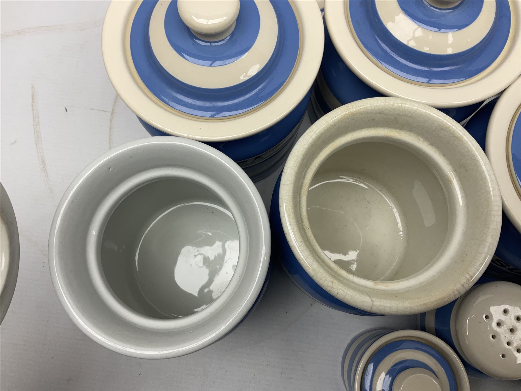 TG Green Cornish kitchen ware, to include coffee pot, pint milk jug, nine storage jars for various items, four dinner plates, etc (25)