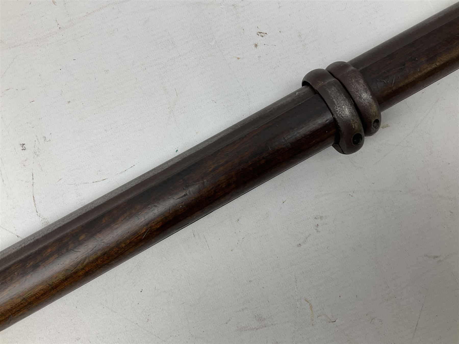 19th century D. & J. Fraser Edinburgh .577 Snider action gun, the 94cm barrel with three-groove rifling, three barrel bands and maker's name to top, full walnut stock with brass fittings, trigger guard inscribed J.D.M.,  L141cm