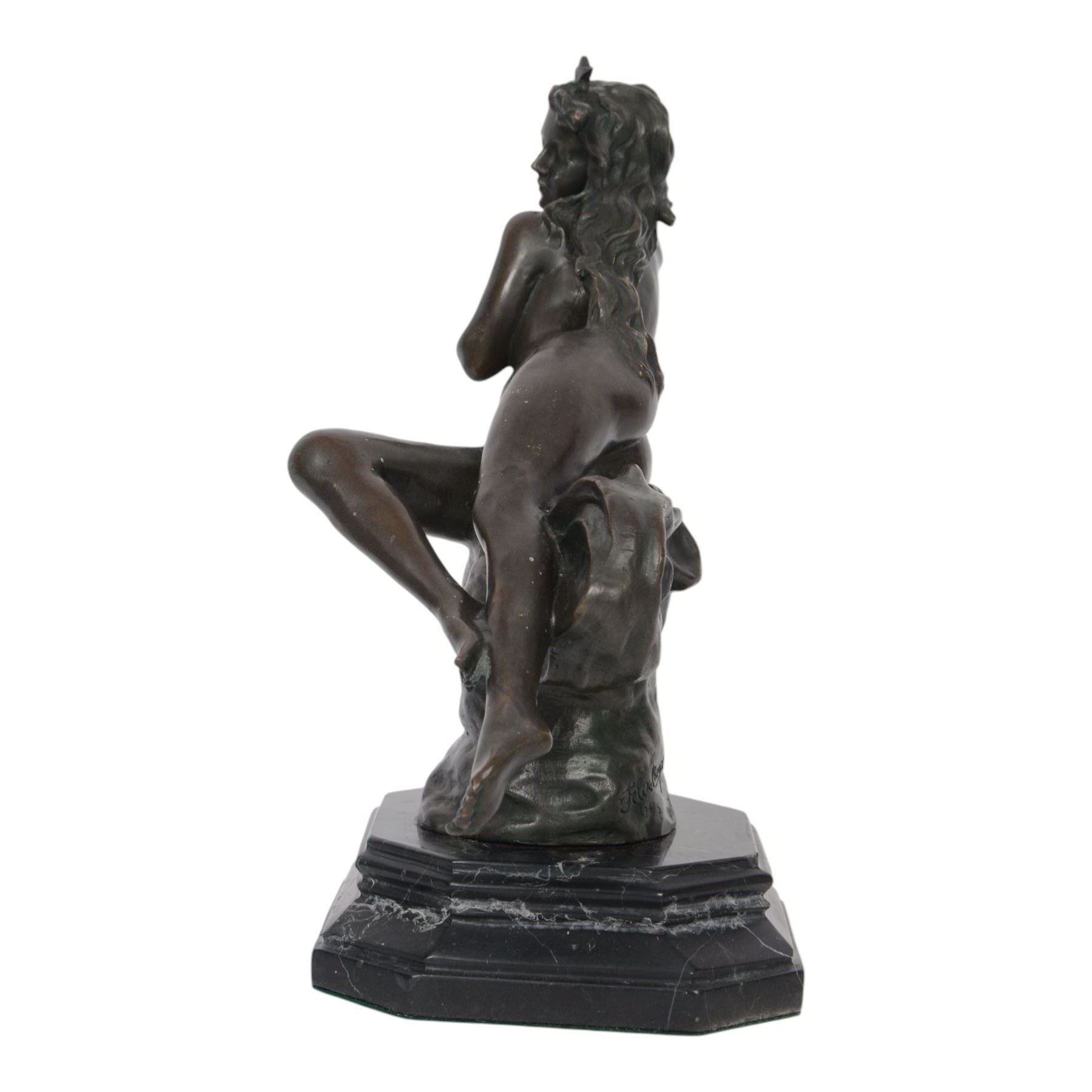 After Felix Maurice Charpentier, 'L`Etoile Filante', bronze sculpture of a female nude, with cast signature and J.B. Deposee foundry mark, upon canted marble base, H30cm