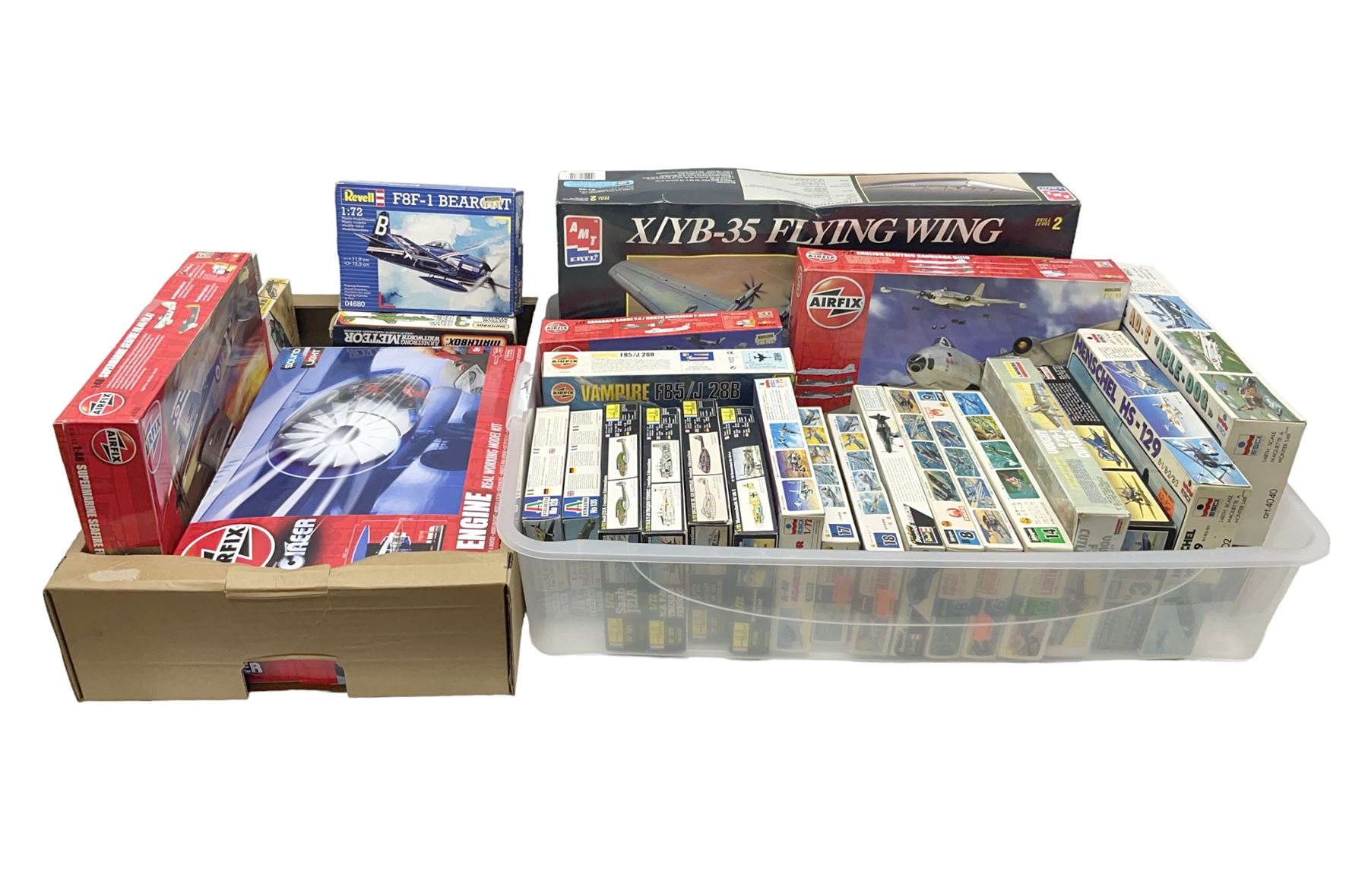 Twenty-eight model aircraft construction kits by Airfix (6) including Jet Engine; Hasagawa (5); LS (2); Italeri (2); Revell (2); ESCI (3); Heller (4); AMT ERTL, Matchbox, Lindberg and Hales; all boxed (28)