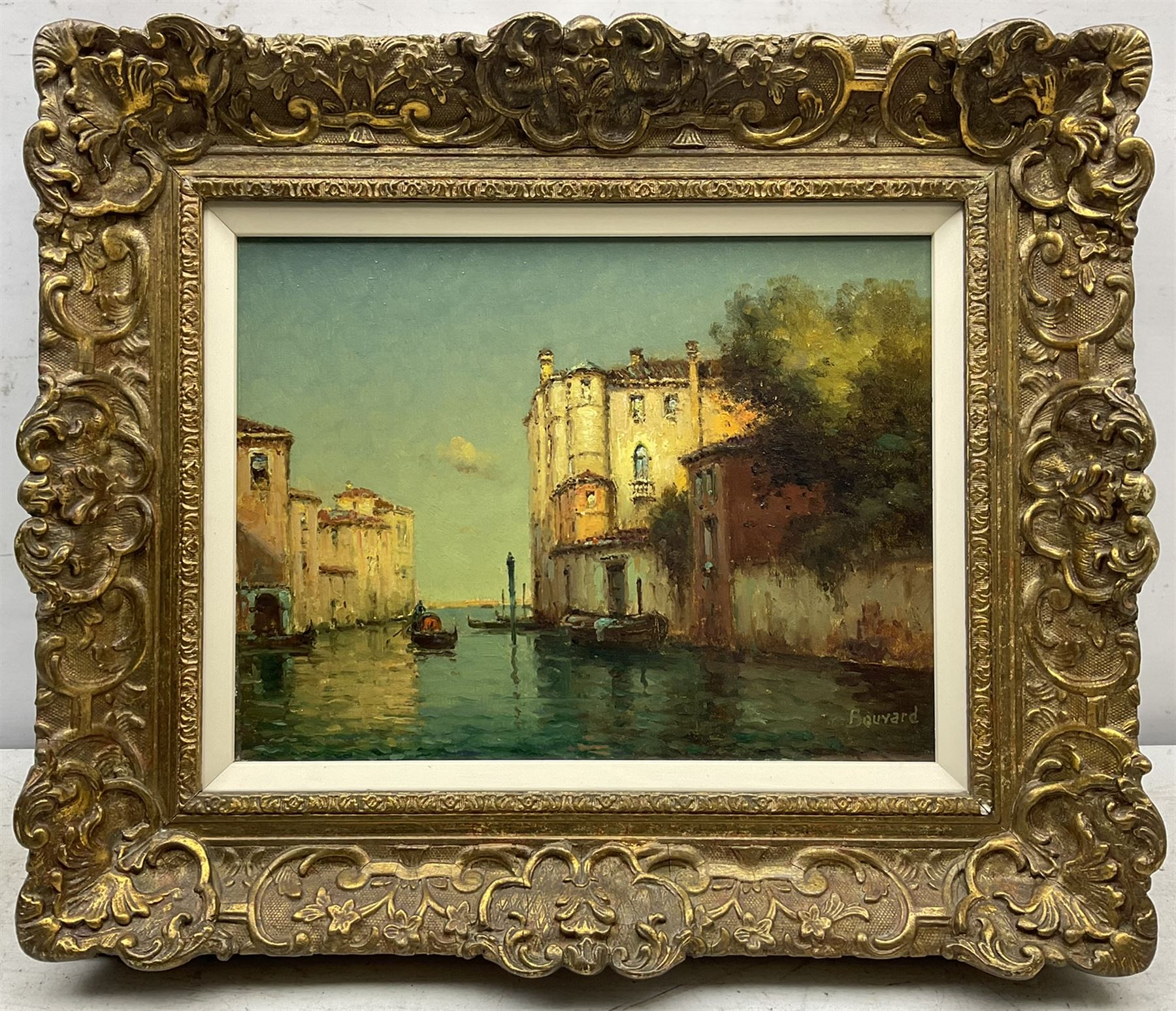 Antoine Bouvard Snr. (French 1870-1956): 'Gondoliers of Venice', oil on canvas signed 25.5cm x 34cm 
Provenance: with James Starkey Fine Art, Beverley, label verso