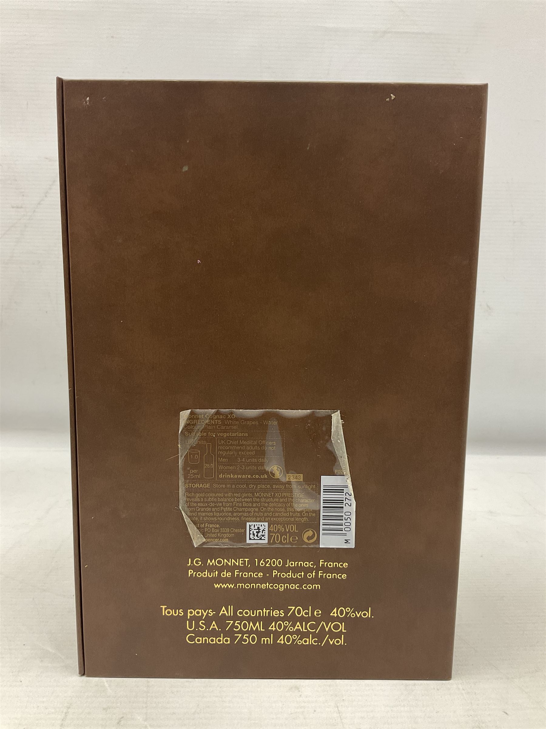 Hennessy, fine de cognac, 70cl, 40% vol, Monnet, Xo prestige cognac, 70cl, 40% proof and Hine Antique, Tres Vieille champagne cognac, 68cl, 40% vol, all with original boxes 