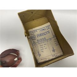 Pelham Puppet - three puppets comprising a painted wooden duck with felt mouth and wings with metal joints H12cm, in original box and instructions; and two further examples Type A cat with a hollow body H12cm, and a boy H23cm (3) 
