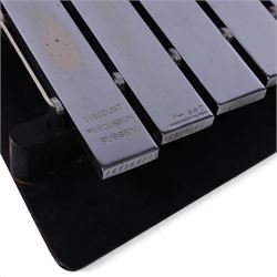 Viscount Percussion A-440 concert glockenspiel, made in England, with graduated metal bars on black wooden frame, contained within hard carry case