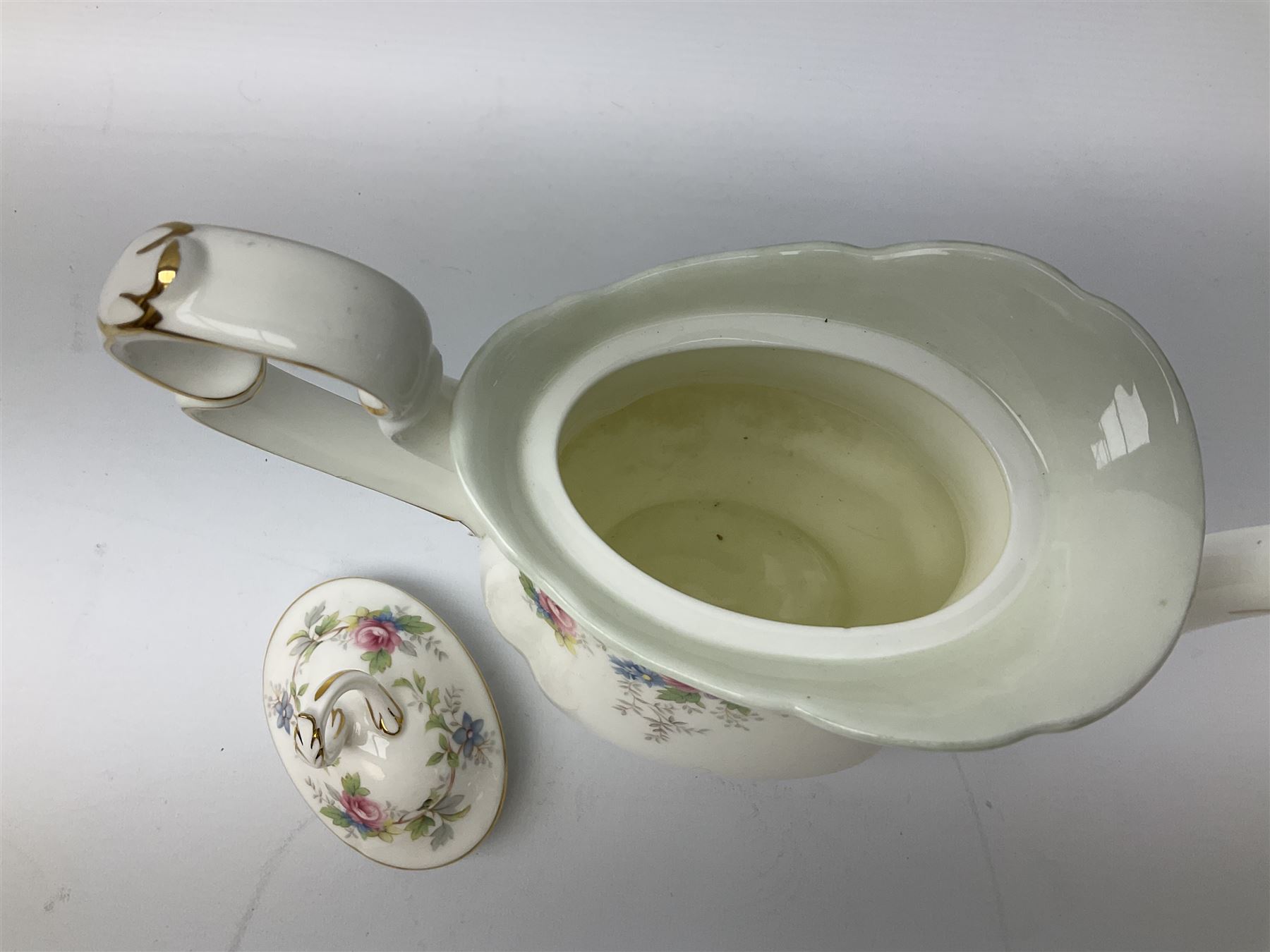 Royal Albert Colleen pattern tea ware comprising teapot, milk jug, sucrier, four cups and six saucers