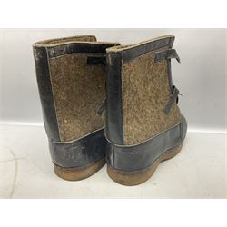 Pair of German winter snow boots, leather and felt with wooden soles; together with a replica WW2 German Luftwaffe car pennant (3)