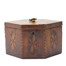 Late 18th Century inlaid mahogany hexagonal tea caddy, W19cm 