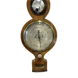 Mid 19th century mercury barometer - in a walnut case with a swan neck pediment, hygrometer, mercury thermometer, butlers mirror and spirit level, 8