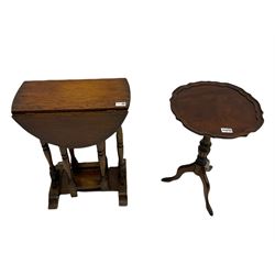 Small oak drop leaf occasional table, open bookcase, mahogany wine table, plate rack and four stools