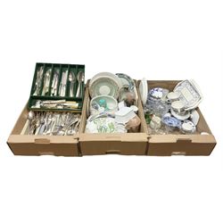 Silver plated Kings Pattern part canteen of cutlery, together with mother of pearl handled cutlery, ceramics and other collectables, in three boxes  