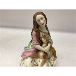 Hummel figure of a praying Saint together with a figure of a seated girl with deer, largest H40cm (2)