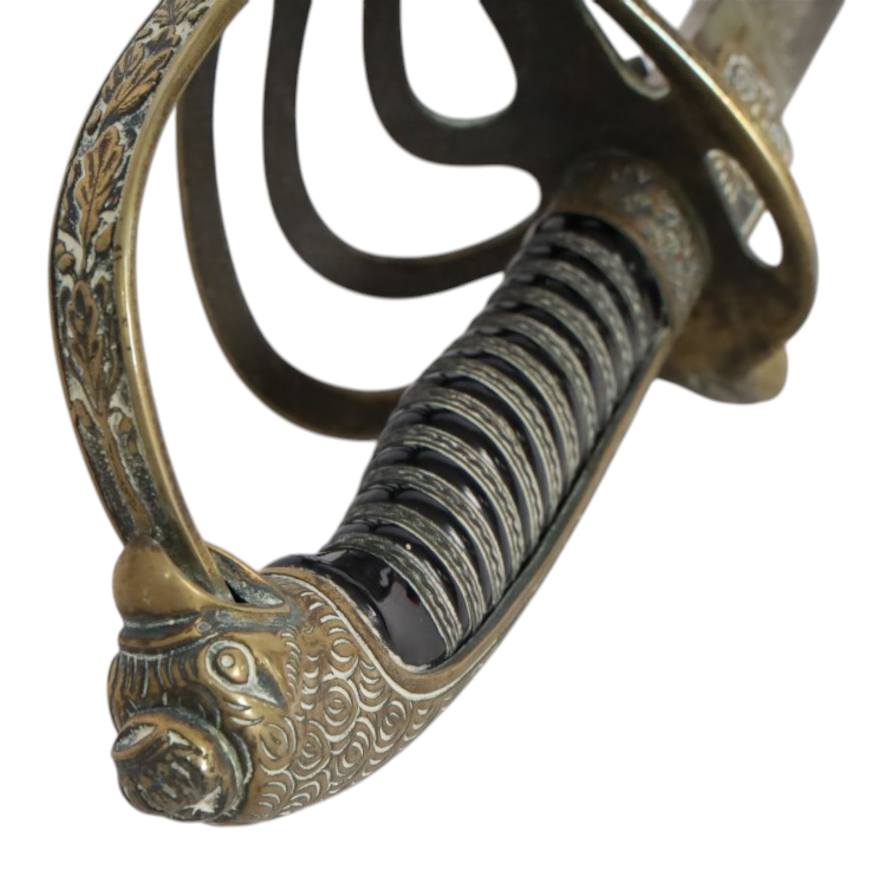 Spanish Dress Sword, 80cm single edge steel blade, etched Fabrica de Toledo, the nickel hilt with pierced guar, wire bound grip and eagle head pommel, with steel scabbard, overall L100cm