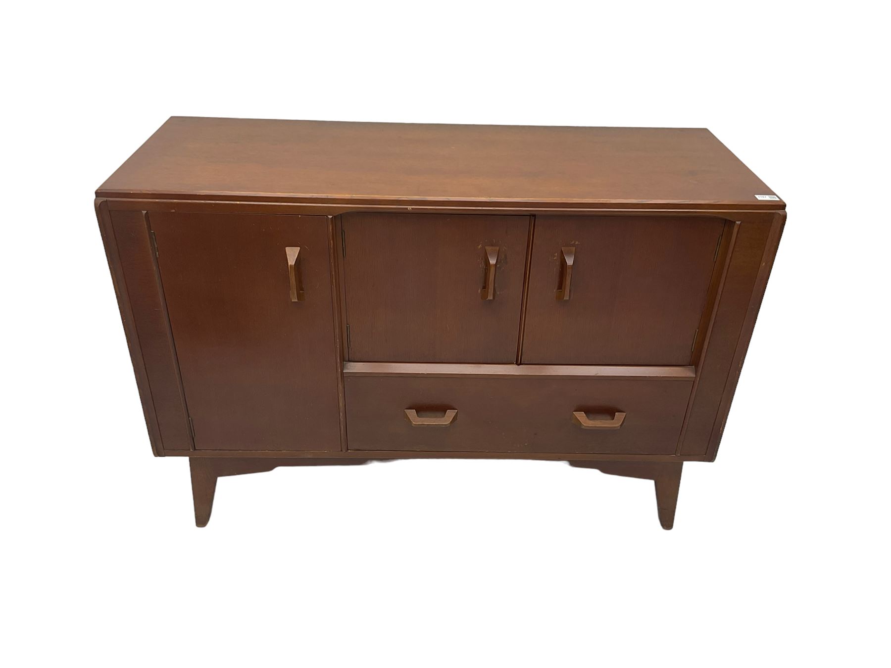 G-Plan - 'Brandon' oak sideboard, fitted with single cupboard and double cupboard over single drawer, raised on splayed tapered supports