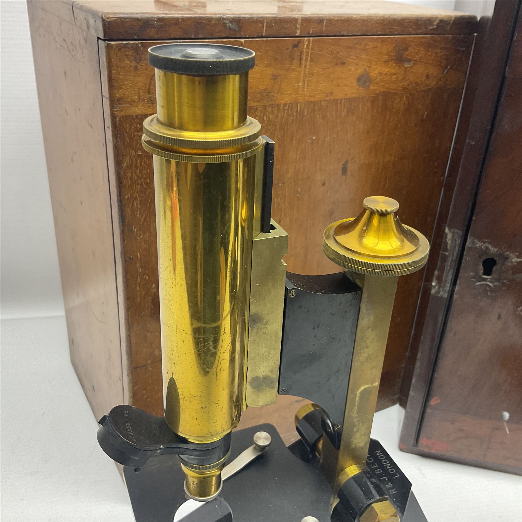Two R & J Beck microscopes, no 22512 and no 25117, both in original wooden boxes 