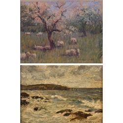 George Frederick Cutter (British 1940-): Sheep Resting in Tall Grass, pastel signed 17.5cm...