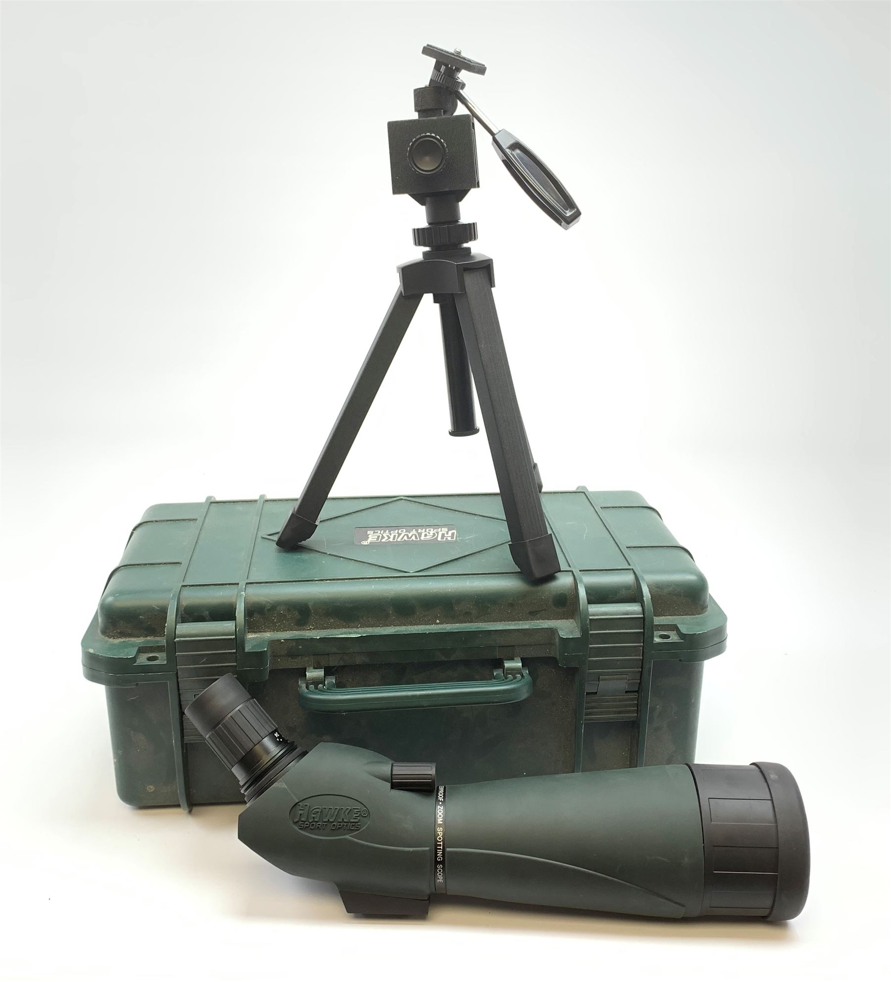 Hawke Sport Optics '2472x70' zoom spotting scope, with tripod in protective hard case