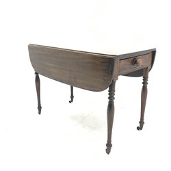 Early 19th century mahogany drop leaf Pembroke table and an oak barley twist stick stand