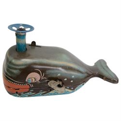 Sutcliffe Models Comet clockwork speedboat, boxed with key, together with a Russian tinplate garage toy, Japanese tin plate Billy The Ball Blowing Magic Whale, tin plate space gun etc 