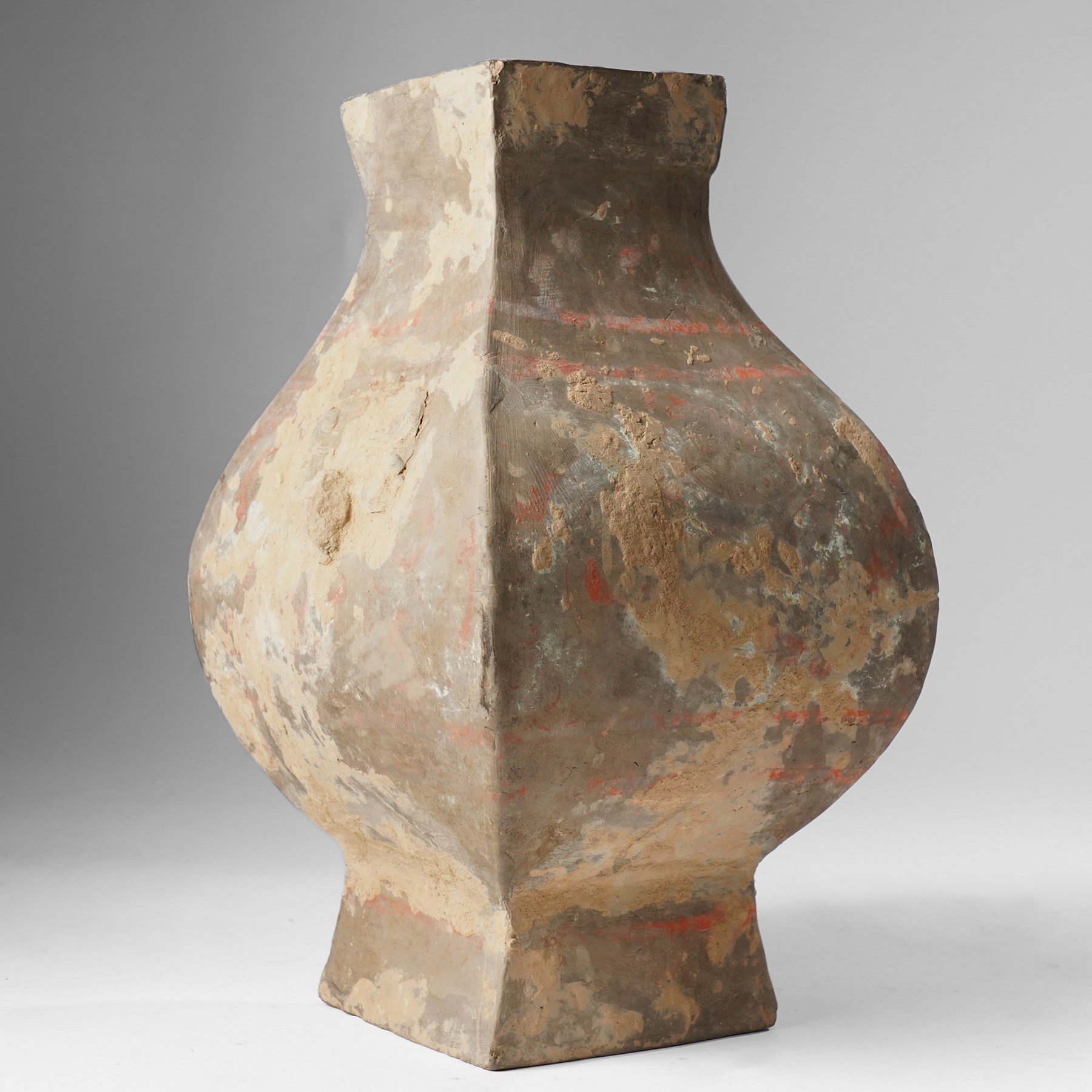 Chinese pottery Fanghu wine vessel, with taotie masks, H32.5cm 