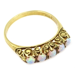 Five stone opal silver-gilt ring, stamped Sil  