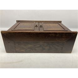 Oak table top cabinet, the double hinged doors detailed James Purdey and Sons, H28.5cm, L41.5cm