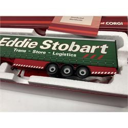 Corgi Eddie Stobart - three Hauliers of Renown lorries; CC14030 Volvo FH Facelift Curtainside; CC15002 Iveco Stralis Curtainside; and Seddon Atkinson Strato Curtainside; all boxed (3)