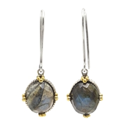  Pair of silver labradorite pendant earrings, stamped 925  
