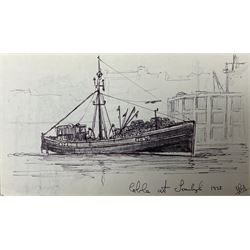 Jack Rigg (British 1927-2023): 'Coble at Scarborough', pen and ink sketch signed titled an...